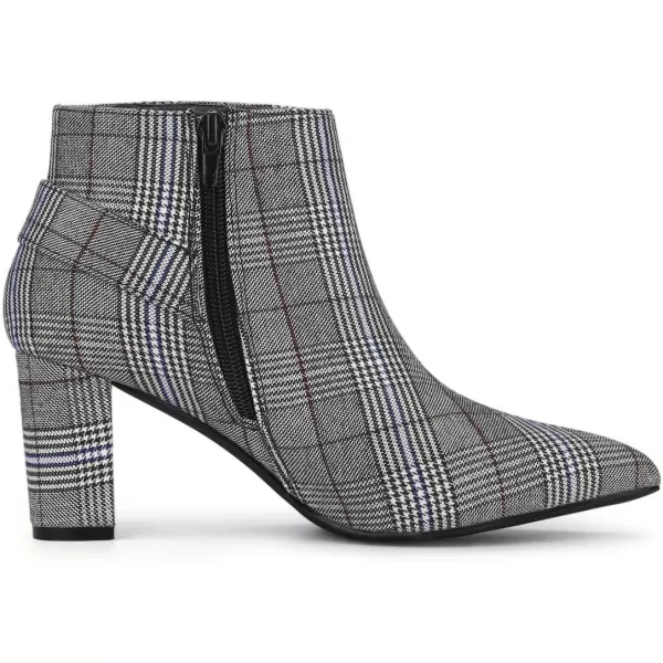 Allegra K Women's Plaid Pointed Toe Chunky Heels Ankle Boots