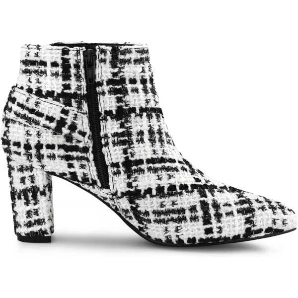 Allegra K Women's Plaid Pointed Toe Chunky Heels Ankle Boots