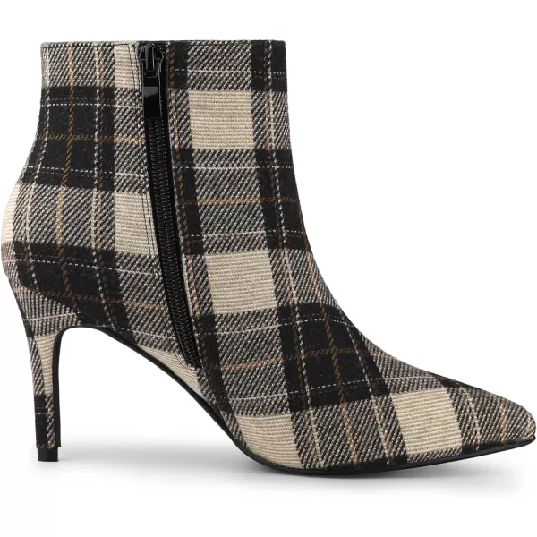 Allegra K Women's Plaid Pointed Toe Side Zip Stiletto Heel Ankle Boots