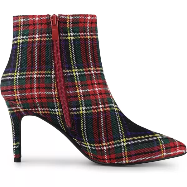 Allegra K Women's Plaid Pointed Toe Side Zip Stiletto Heel Ankle Boots