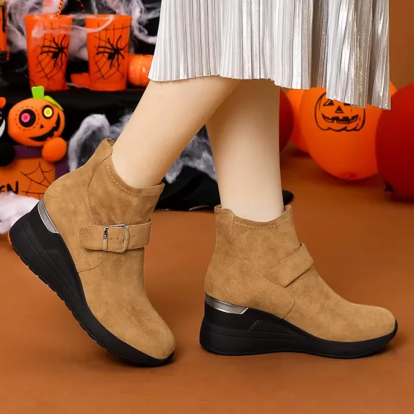 Allegra K Women's Platform Ankle Booties Round Toe Wedge Heel Boots