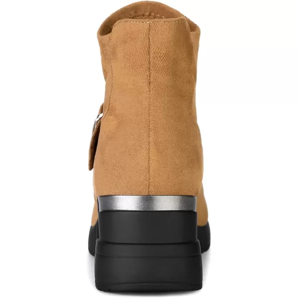 Allegra K Women's Platform Ankle Booties Round Toe Wedge Heel Boots