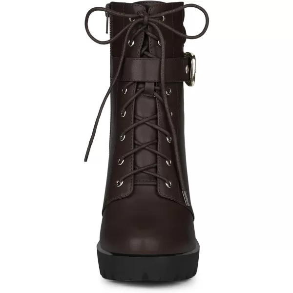 Allegra K Women's Platform Ankle Boots Lace Up Block Heels Combat Boots