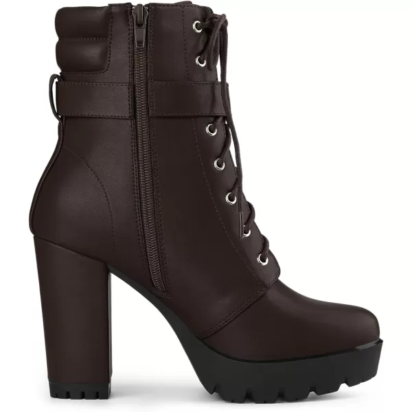 Allegra K Women's Platform Ankle Boots Lace Up Block Heels Combat Boots