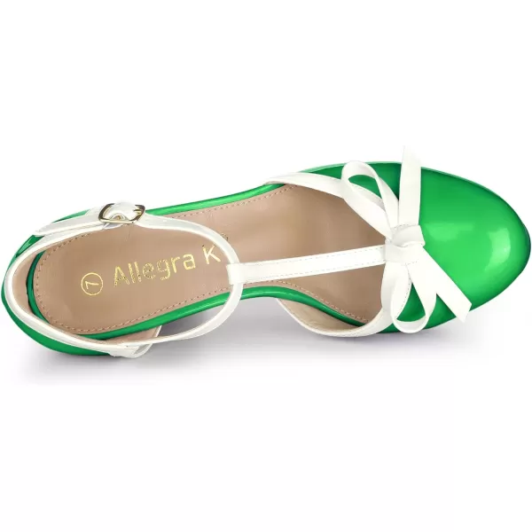 Allegra K Women's Platform Bow T Strap Chunky Heels Pumps