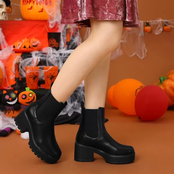 Allegra K Women's Platform Chunky Heel Chelsea Ankle Boots Combat Boots