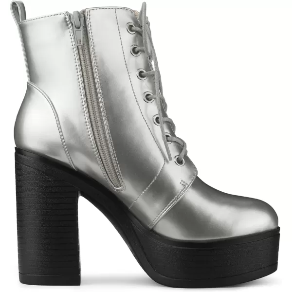 Allegra K Women's Platform Chunky High Heel Lace Up Combat Boots