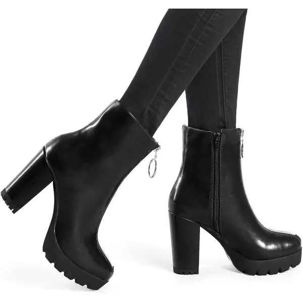 Allegra K Women's Platform Front Zip Chunky Heel Ankle Boots