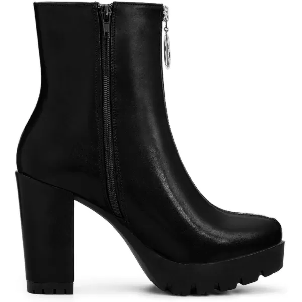 Allegra K Women's Platform Front Zip Chunky Heel Ankle Boots