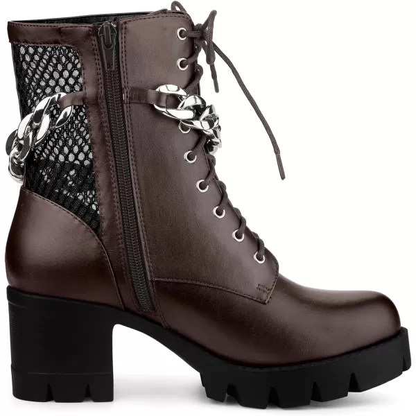 Allegra K Women's Platform Lace Up Mesh Lug Sole Chunky Heel Combat Boots