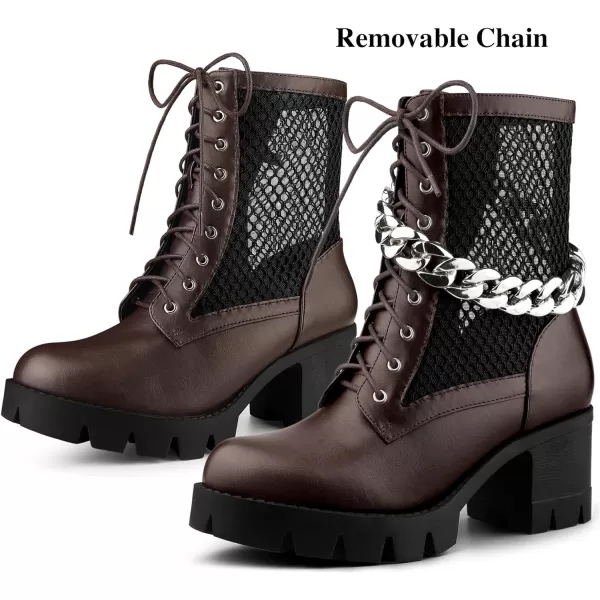 Allegra K Women's Platform Lace Up Mesh Lug Sole Chunky Heel Combat Boots