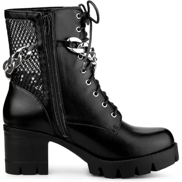 Allegra K Women's Platform Lace Up Mesh Lug Sole Chunky Heel Combat Boots