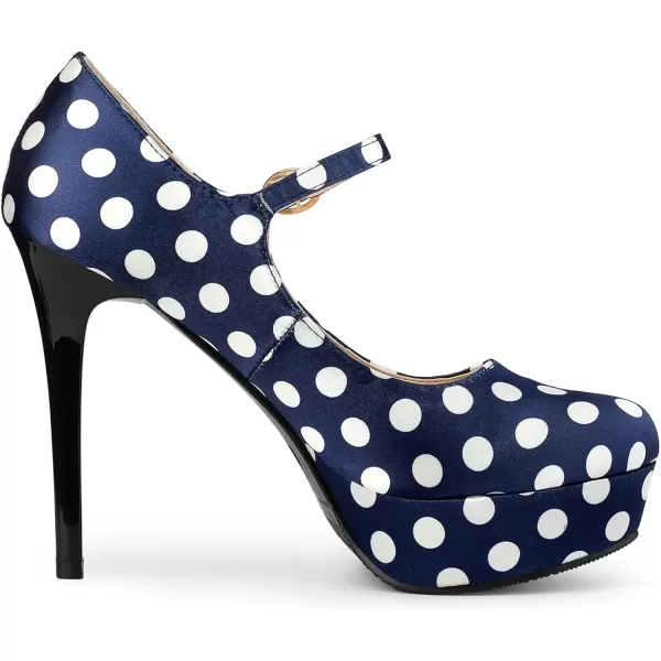 Allegra K Women's Platform Mary Jane Polka Dots Round Toe Stiletto High Heel Pumps