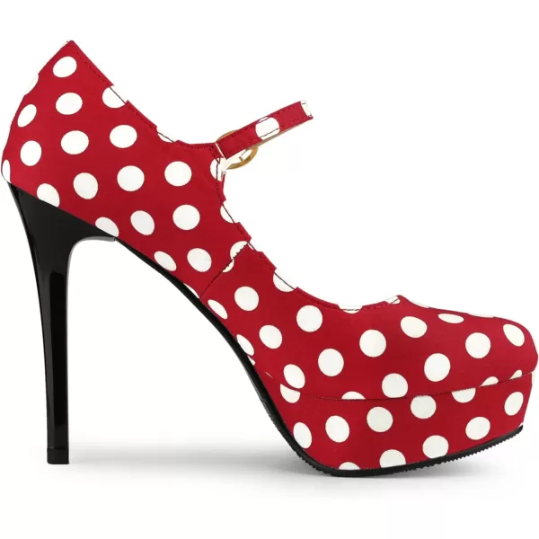 Allegra K Women's Platform Mary Jane Polka Dots Round Toe Stiletto High Heel Pumps