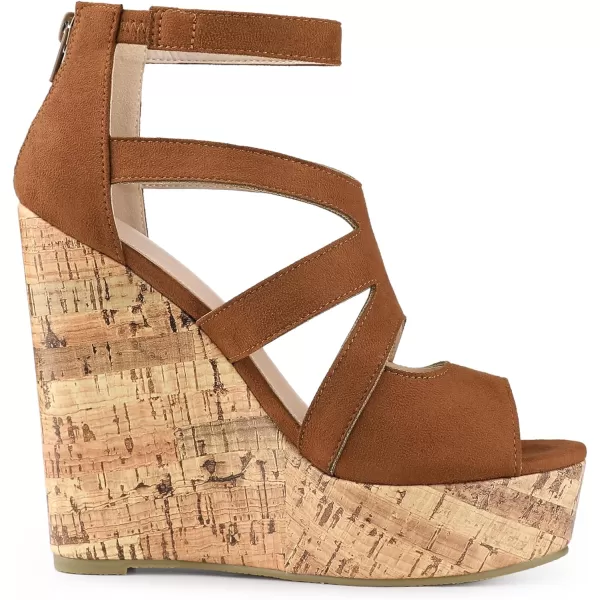 Allegra K Women's Platform Peep Toe Cutout Caged Cork Wedge Heel Sandals