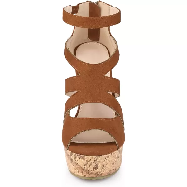 Allegra K Women's Platform Peep Toe Cutout Caged Cork Wedge Heel Sandals