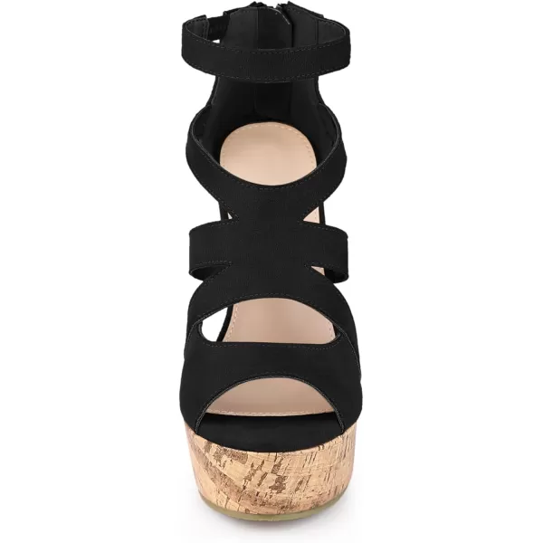 Allegra K Women's Platform Peep Toe Cutout Caged Cork Wedge Heel Sandals