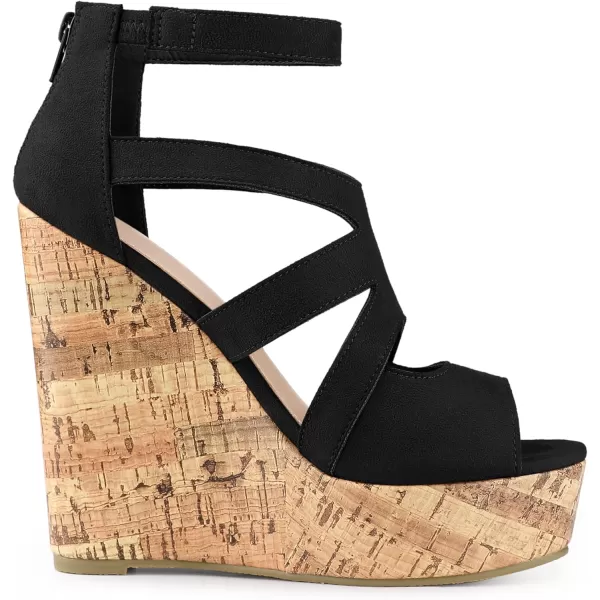 Allegra K Women's Platform Peep Toe Cutout Caged Cork Wedge Heel Sandals