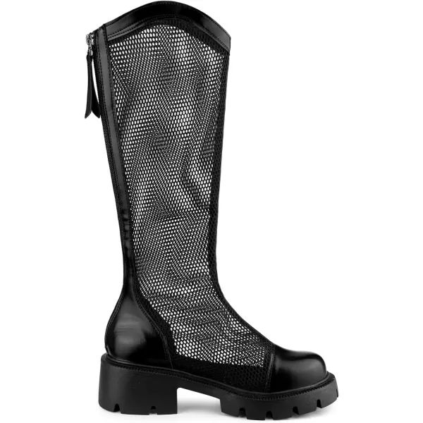 Allegra K Women's Platform Round Toe Chunky Low Heel Lug Sole Mesh Knee High Boots