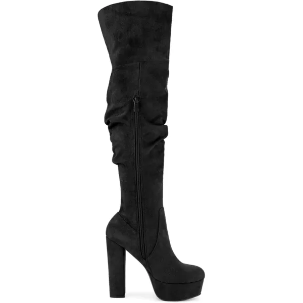 Allegra K Women's Platform Round Toe Zipper Slouch Heel Over the Knee Thigh High Boots