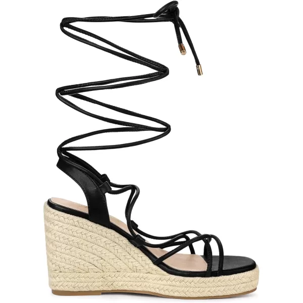 Allegra K Women's Platform Square Toe Lace Up Espadrilles Heels Wedge Sandals