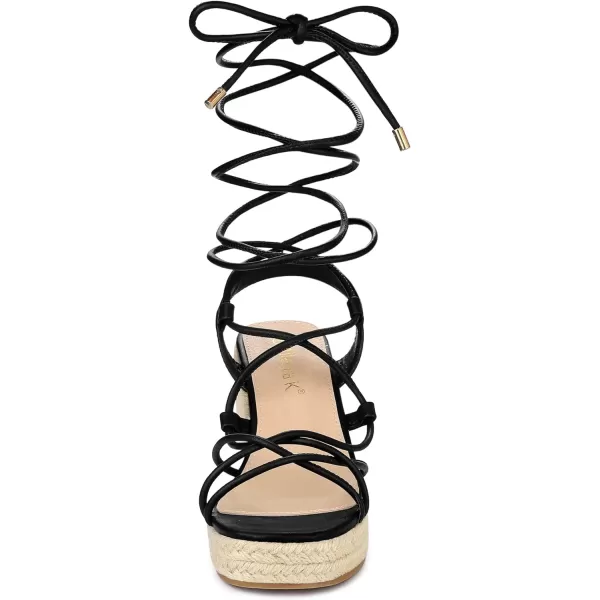 Allegra K Women's Platform Square Toe Lace Up Espadrilles Heels Wedge Sandals