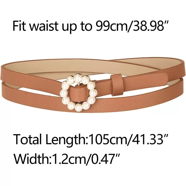 Allegra K Womens Plus Size Waist Belts Pearl Narrow Leather Adjustable Belt for Jeans Dresses Pants