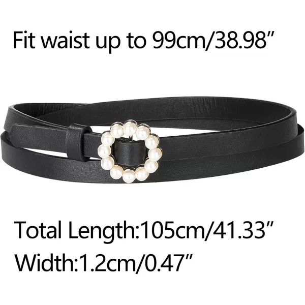 Allegra K Womens Plus Size Waist Belts Pearl Narrow Leather Adjustable Belt for Jeans Dresses Pants