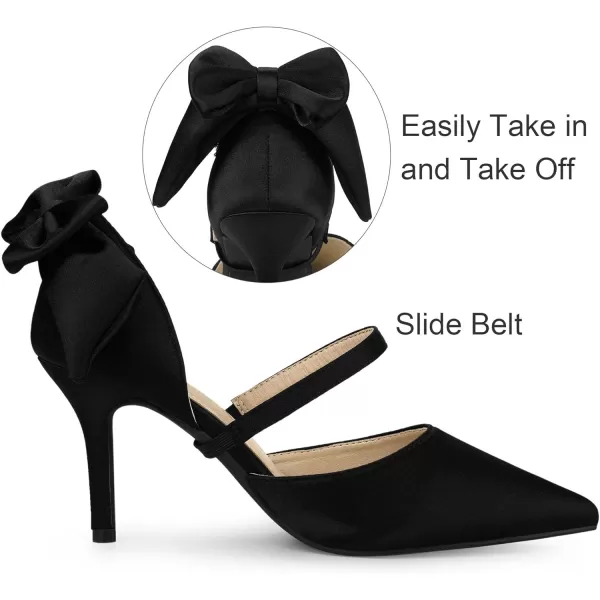 Allegra K Women's Pointed Toe Bow Satin Stiletto Heels Pumps