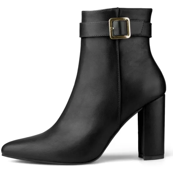 Allegra K Women's Pointed Toe Buckle Decor Heel Ankle Booties