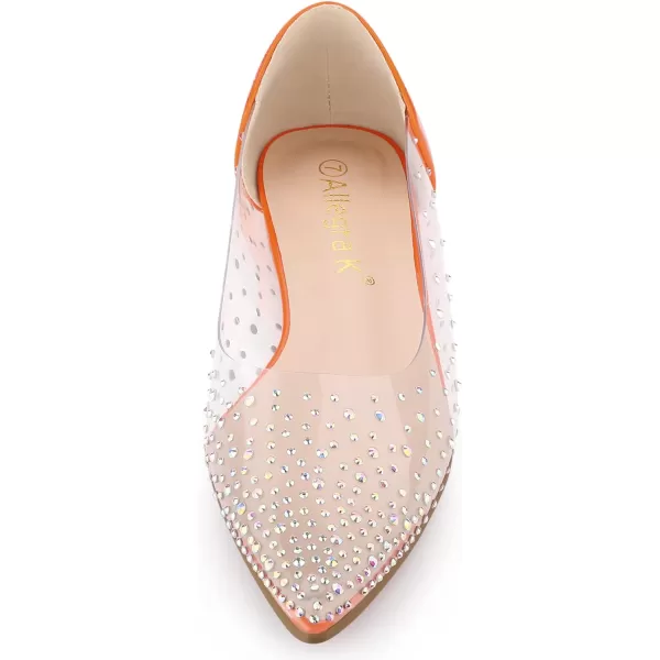 Allegra K Women's Pointed Toe Clear Rhinestone Ballet Flats