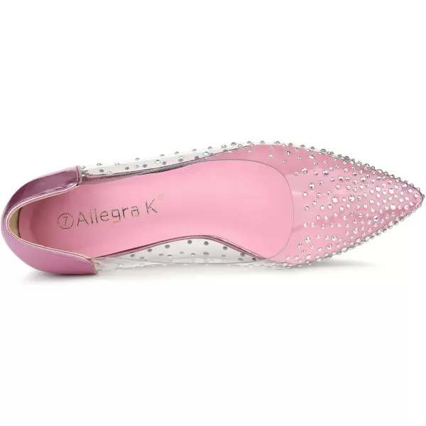 Allegra K Women's Pointed Toe Clear Rhinestone Ballet Flats