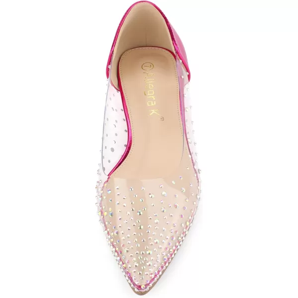 Allegra K Women's Pointed Toe Clear Rhinestone Ballet Flats