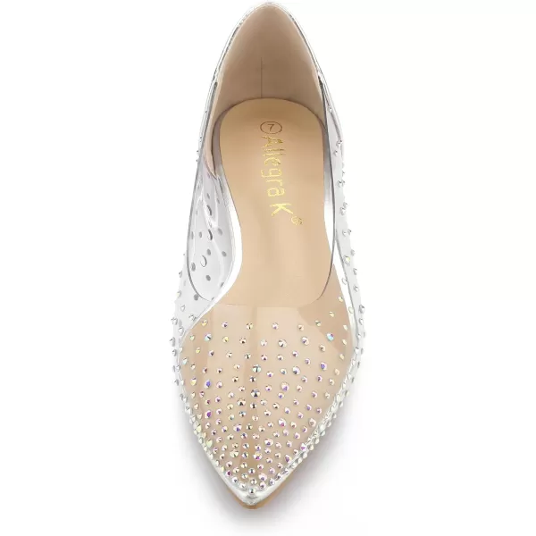 Allegra K Women's Pointed Toe Clear Rhinestone Ballet Flats