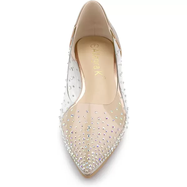 Allegra K Women's Pointed Toe Clear Rhinestone Ballet Flats