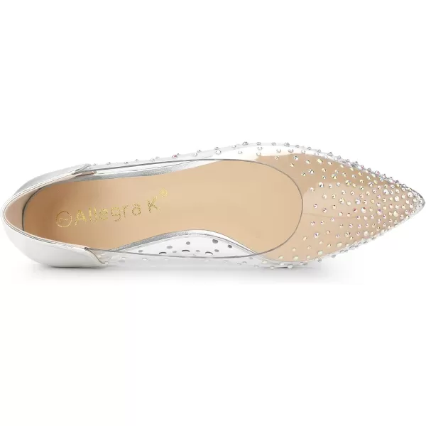 Allegra K Women's Pointed Toe Clear Rhinestone Ballet Flats