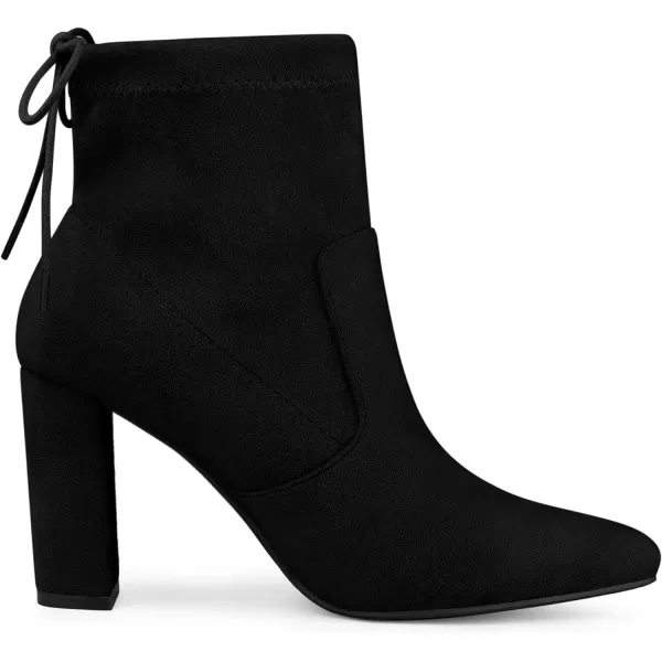 Allegra K Women's Pointed Toe Drawstring Pull on Block Heel Ankle Boots