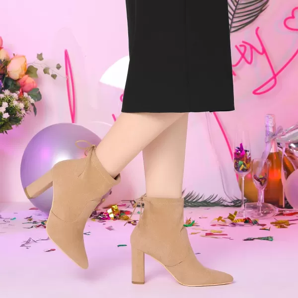Allegra K Women's Pointed Toe Drawstring Pull on Block Heel Ankle Boots