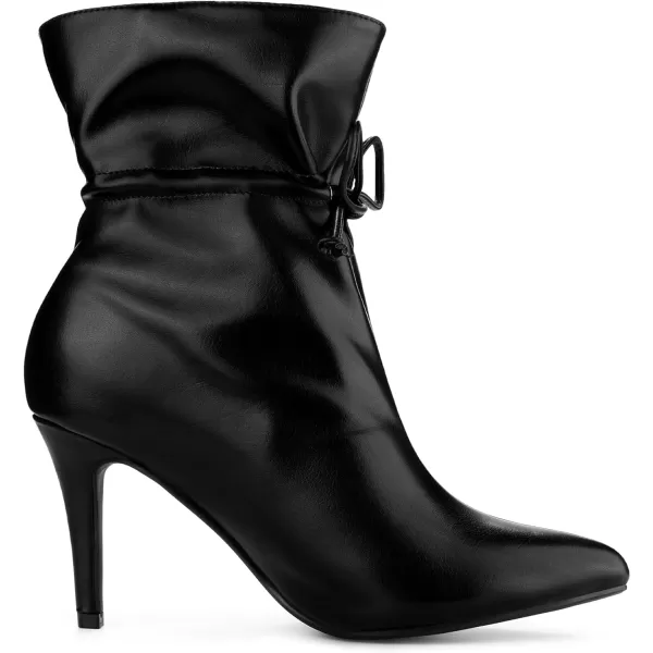 Allegra K Women's Pointed Toe Drawstring Pull on Stiletto Heel Ankle Boots