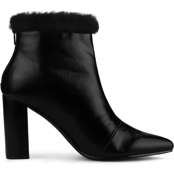 Allegra K Women's Pointed Toe Faux Fur Block Heel Ankle Boots