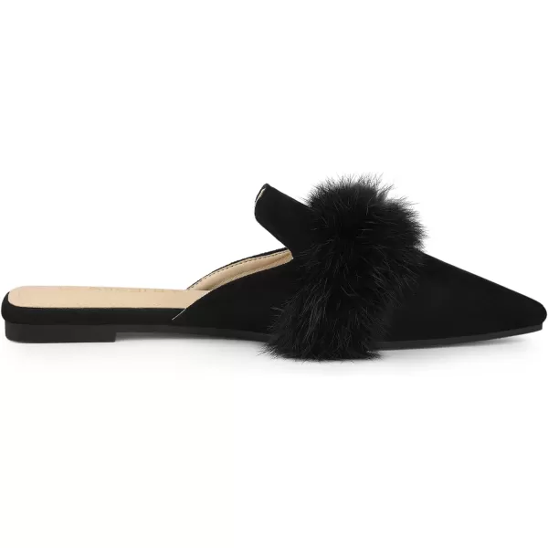 Allegra K Women's Pointed Toe Faux Fur Slip on Flat Slide Mules