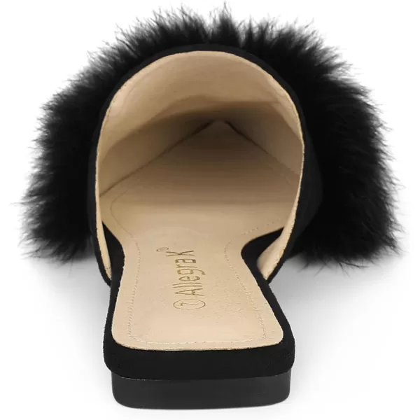 Allegra K Women's Pointed Toe Faux Fur Slip on Flat Slide Mules