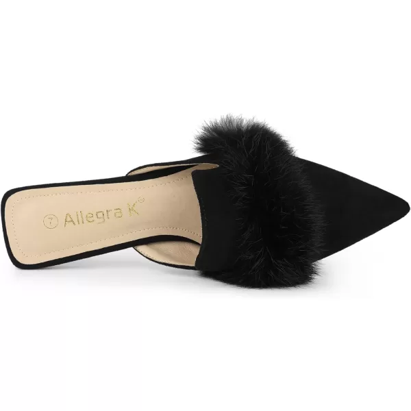 Allegra K Women's Pointed Toe Faux Fur Slip on Flat Slide Mules