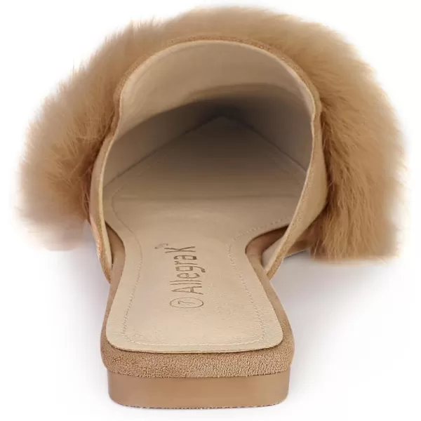 Allegra K Women's Pointed Toe Faux Fur Slip on Flat Slide Mules