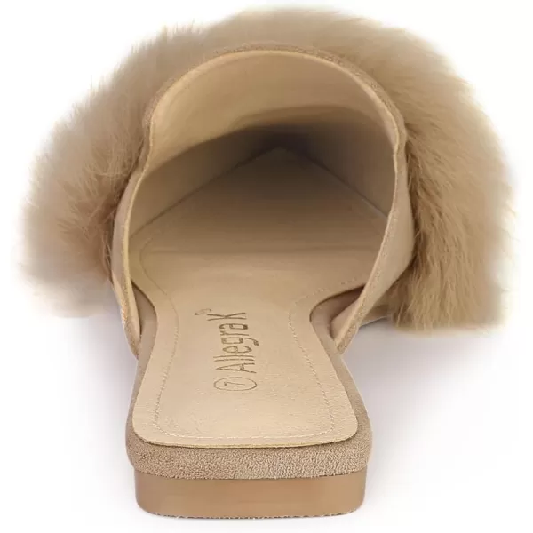 Allegra K Women's Pointed Toe Faux Fur Slip on Flat Slide Mules