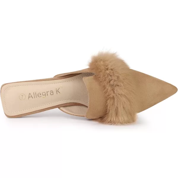 Allegra K Women's Pointed Toe Faux Fur Slip on Flat Slide Mules