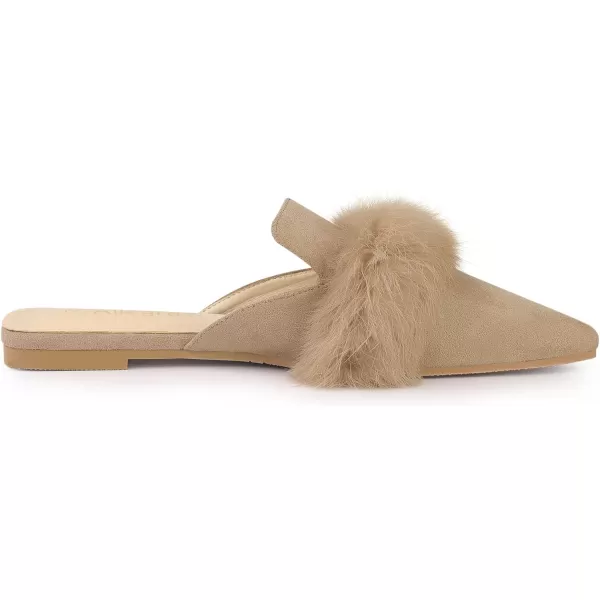 Allegra K Women's Pointed Toe Faux Fur Slip on Flat Slide Mules