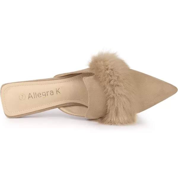 Allegra K Women's Pointed Toe Faux Fur Slip on Flat Slide Mules