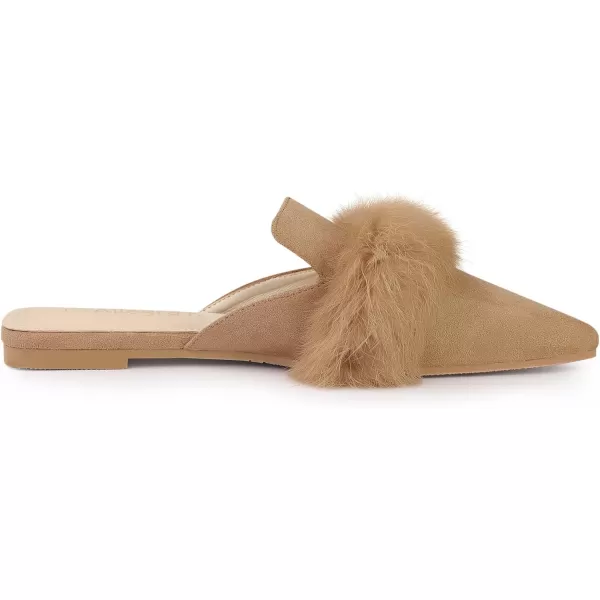 Allegra K Women's Pointed Toe Faux Fur Slip on Flat Slide Mules