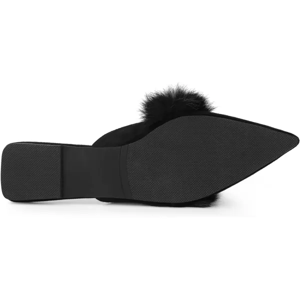 Allegra K Women's Pointed Toe Faux Fur Slip on Flat Slide Mules